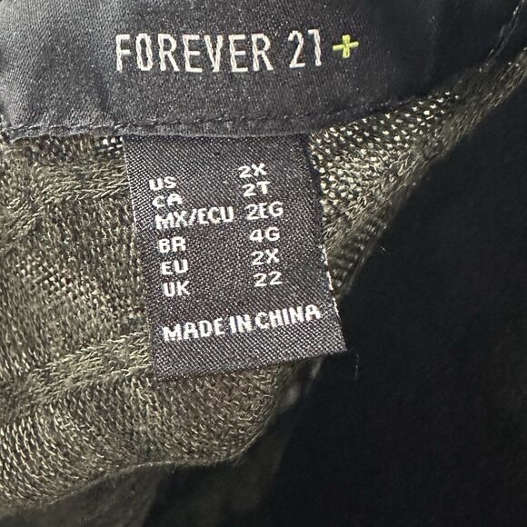 Forever 21+ Women's 2X Olive Green Ribbed 3/4 Sleeve Open Back Criss Cross Shirt - Picture 7 of 11